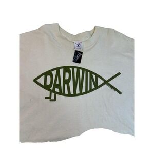 Vintage 90s 1993 Single Stitch Art Tee T‎ Shirt XL Darwin Fish Funny KC